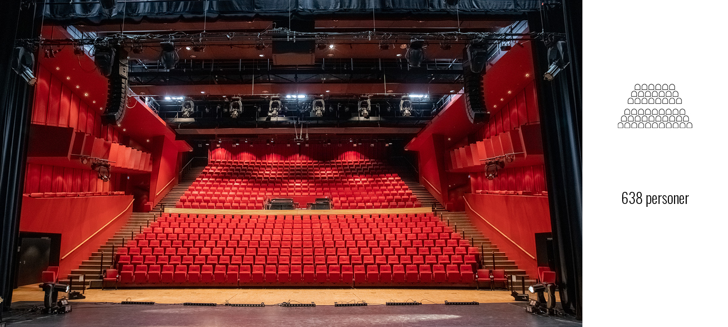 Bildet viser Store Torungen i Arendal Kulturhus med oppsett amfi med flat orkestergrav (638 pax)